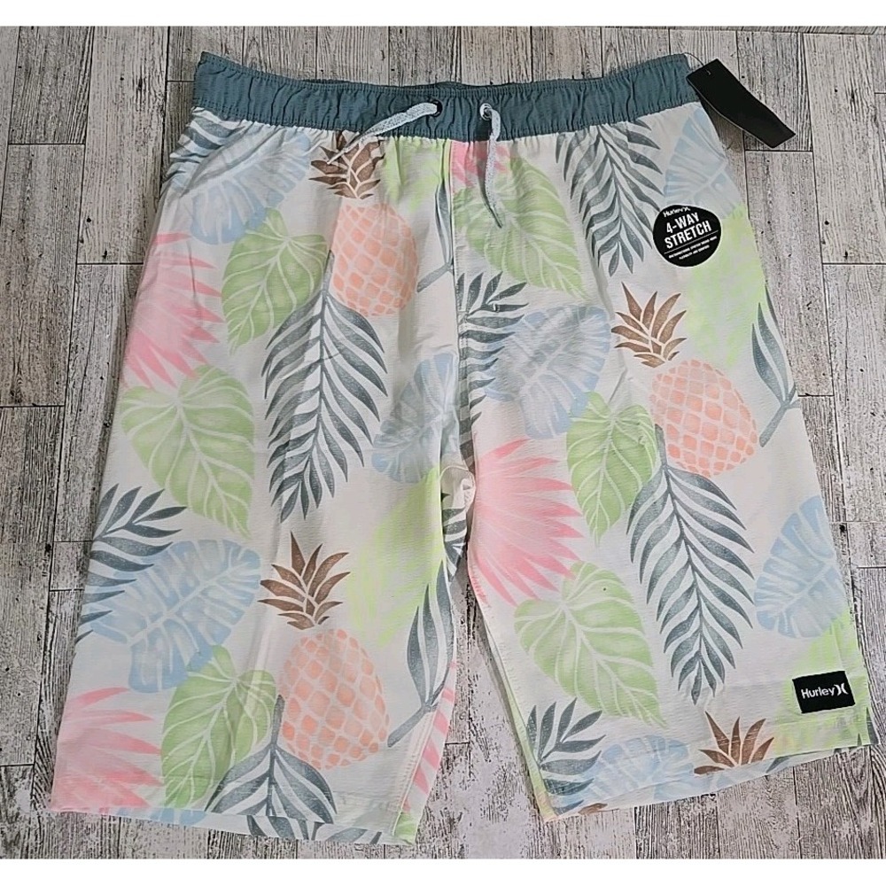 Hurley Boardshorts BOYS XL Swim Trunks Mesh Lining Pineapples 4-Way Stretch NEW